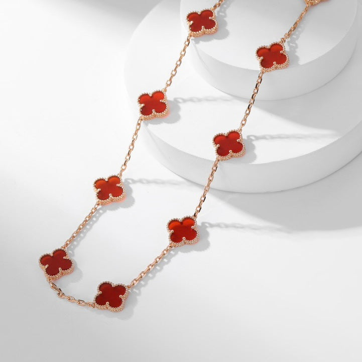 [Regalia Jewelry]CLOVERS THE  10-MOTIFS CARNELIAN NECKLACE