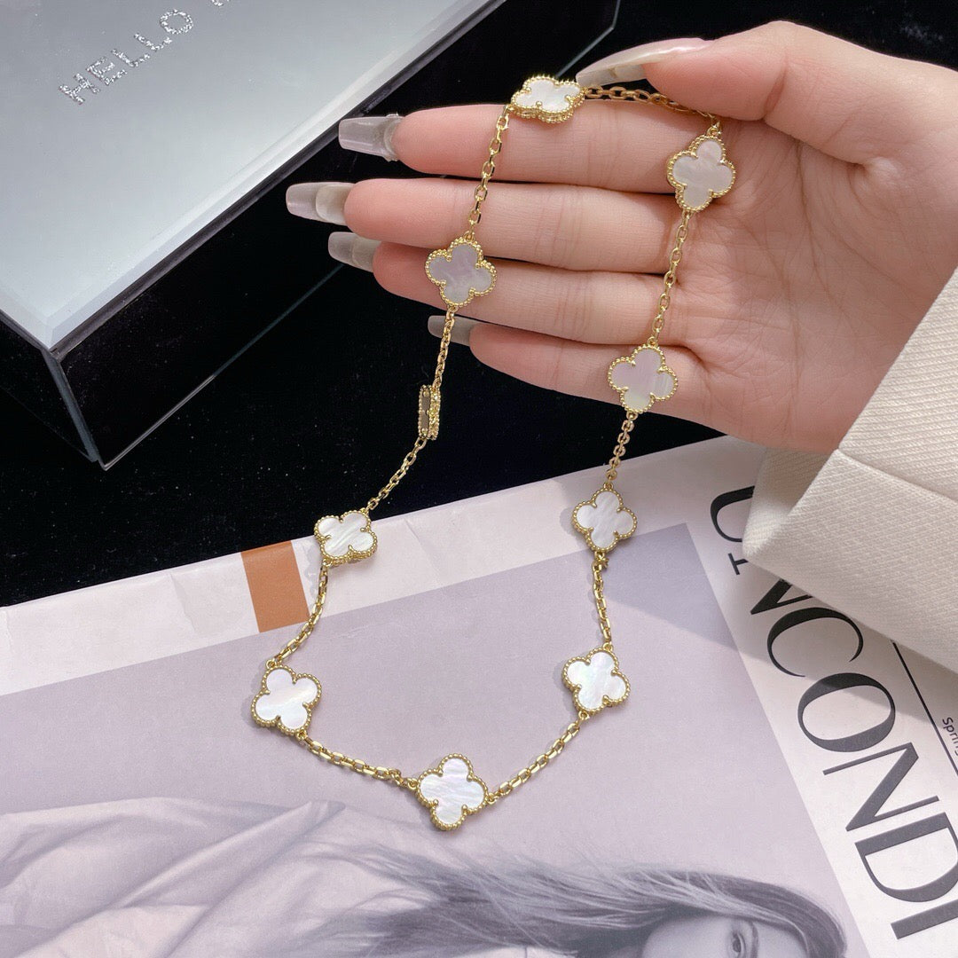 [Regalia Jewelry]CLOVERS THE 10-MOTIFS WHITE MOTHER OF PEARL NECKLACE