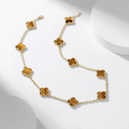[Regalia Jewelry]CLOVERS THE 10-MOTIFS TIGER EYE NECKLACE