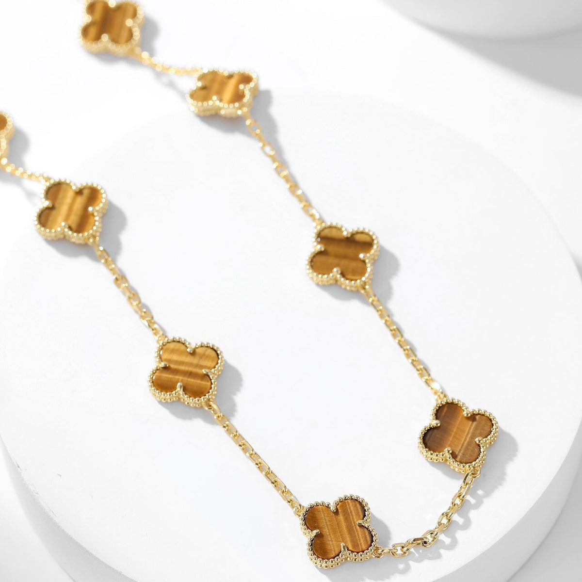 [Regalia Jewelry]CLOVERS THE 10-MOTIFS TIGER EYE NECKLACE