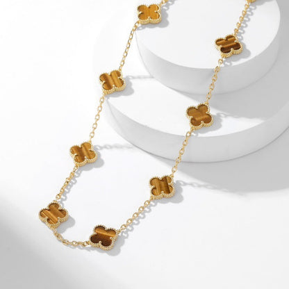 [Regalia Jewelry]CLOVERS THE 10-MOTIFS TIGER EYE NECKLACE