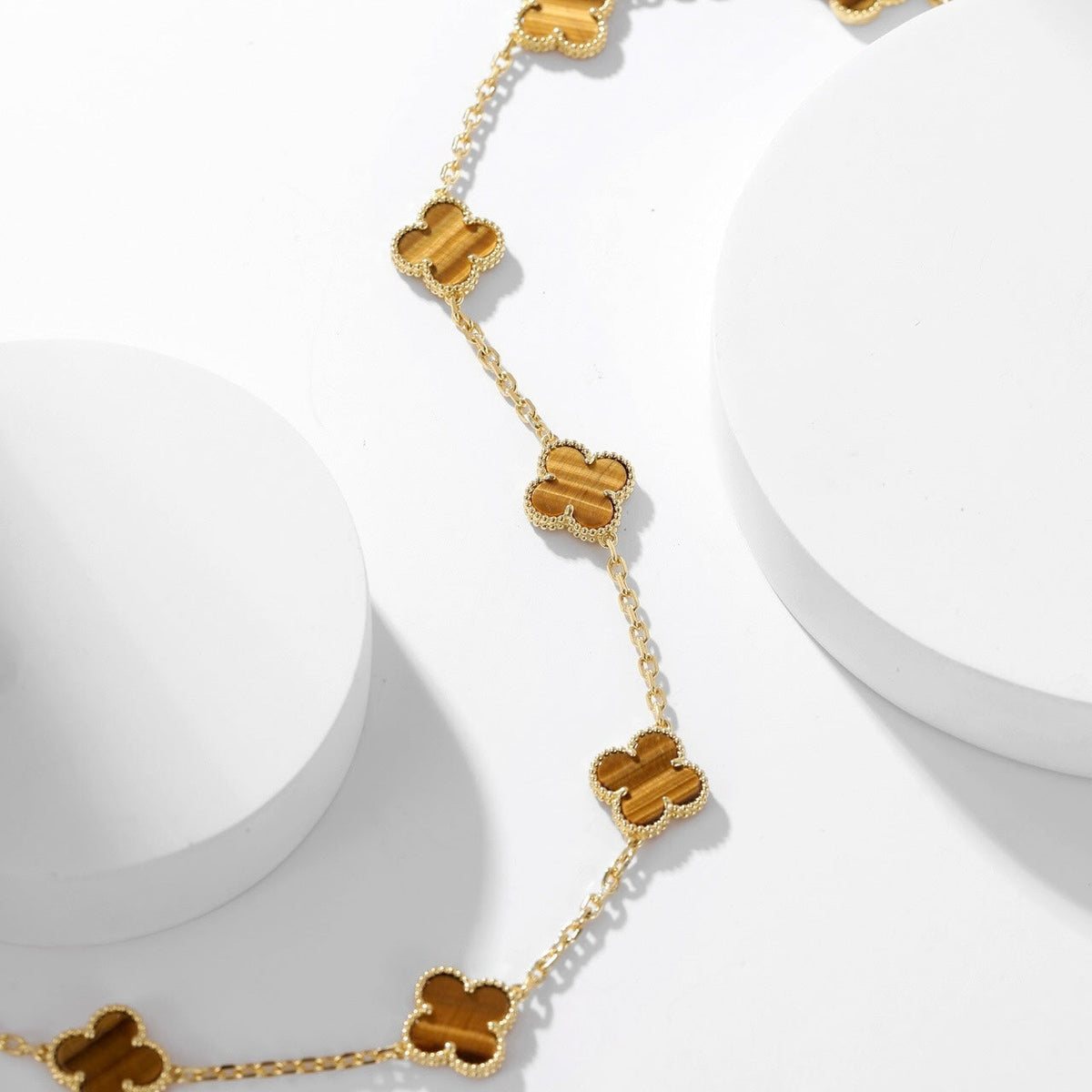 [Regalia Jewelry]CLOVERS THE 10-MOTIFS TIGER EYE NECKLACE