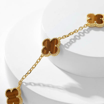 [Regalia Jewelry]CLOVERS THE 10-MOTIFS TIGER EYE NECKLACE