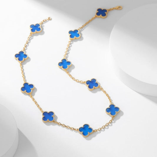 [Regalia Jewelry]CLOVERS THE 10-MOTIFS BLUE AGATE NECKLACE