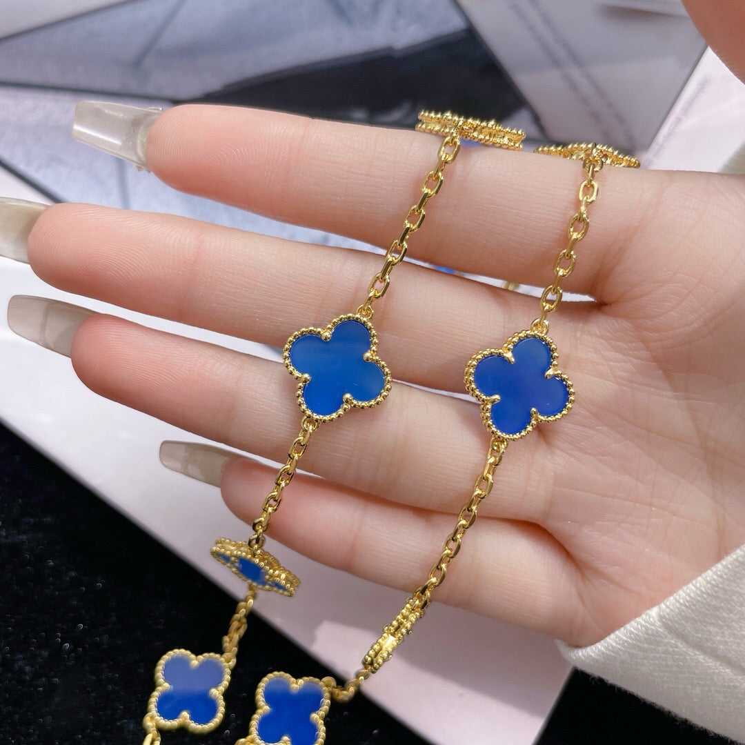 [Regalia Jewelry]CLOVERS THE 10-MOTIFS BLUE AGATE NECKLACE