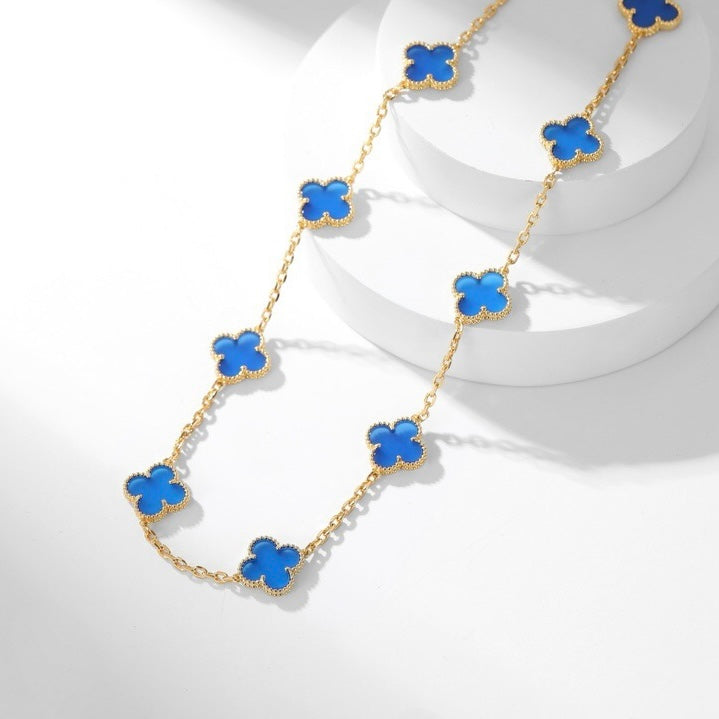 [Regalia Jewelry]CLOVERS THE 10-MOTIFS BLUE AGATE NECKLACE