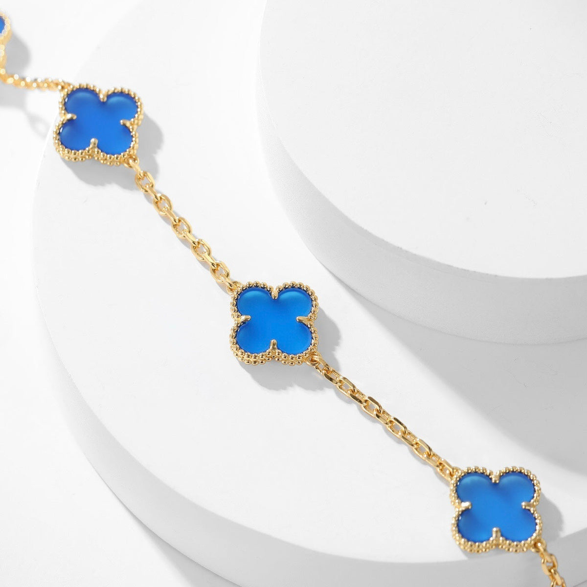 [Regalia Jewelry]CLOVERS THE 10-MOTIFS BLUE AGATE NECKLACE