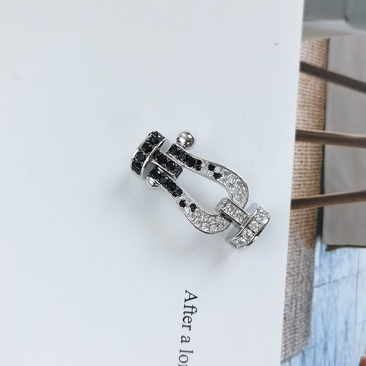 [Regalia Jewelry]FORCE LARGE HORSESHOE BLACK WHITE DIAMOND BRACELET SILVER