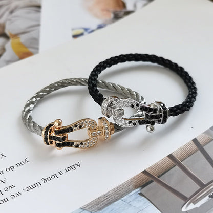 [Regalia Jewelry]FORCE LARGE HORSESHOE BLACK WHITE DIAMOND BRACELET ROSE GOLD