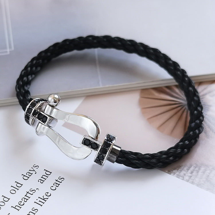 [Regalia Jewelry]FORCE LARGE HORSESHOE BLACK DIAMOND BRACELET SILVER