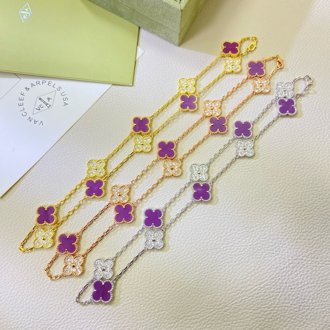 [Regalia Jewelry]CLOVER 10 MOTIFS  PURPLE VIOLET DIAMOND NECKLACE