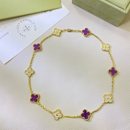 [Regalia Jewelry]CLOVER 10 MOTIFS  PURPLE VIOLET DIAMOND NECKLACE