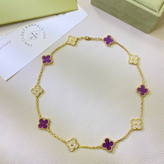 [Regalia Jewelry]CLOVER 10 MOTIFS  PURPLE VIOLET DIAMOND NECKLACE