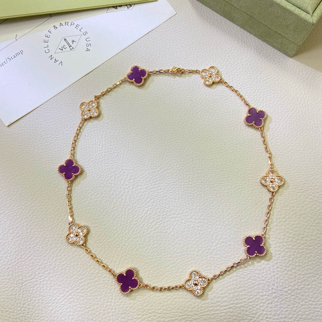[Regalia Jewelry]CLOVER 10 MOTIFS  PURPLE VIOLET DIAMOND NECKLACE
