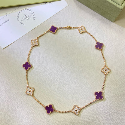 [Regalia Jewelry]CLOVER 10 MOTIFS  PURPLE VIOLET DIAMOND NECKLACE