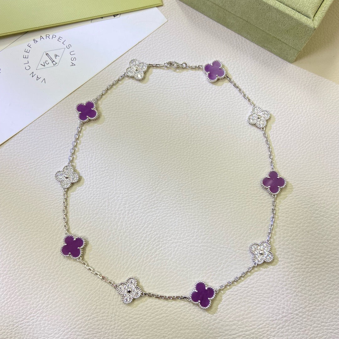 [Regalia Jewelry]CLOVER 10 MOTIFS  PURPLE VIOLET DIAMOND NECKLACE