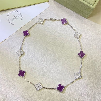[Regalia Jewelry]CLOVER 10 MOTIFS  PURPLE VIOLET DIAMOND NECKLACE
