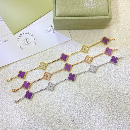 [Regalia Jewelry]CLOVER  5 MOTIFS  PURPLE VIOLET DIAMOND BRACELET