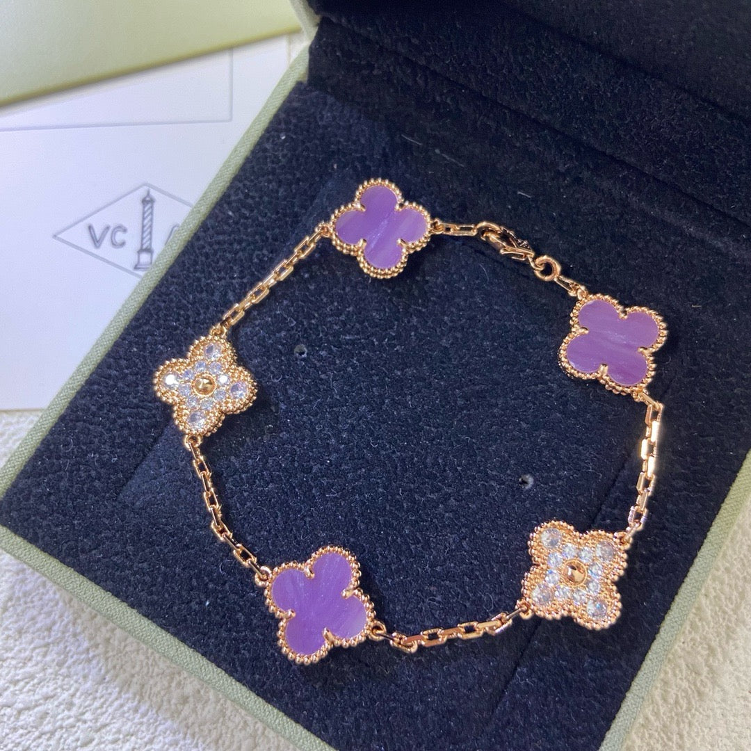 [Regalia Jewelry]CLOVER  5 MOTIFS  PURPLE VIOLET DIAMOND BRACELET