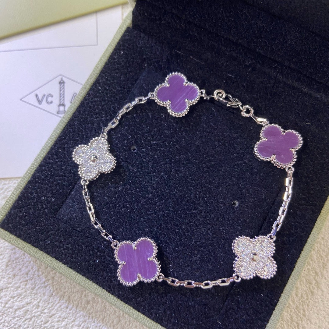 [Regalia Jewelry]CLOVER  5 MOTIFS  PURPLE VIOLET DIAMOND BRACELET