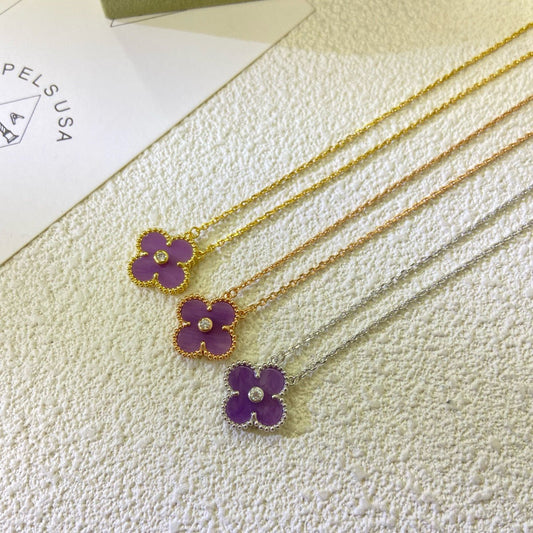 [Regalia Jewelry]CLOVER 15MM DIAMOND  PURPLE VIOLET NECKLACE