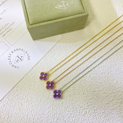 [Regalia Jewelry]CLOVER 15MM DIAMOND  PURPLE VIOLET NECKLACE