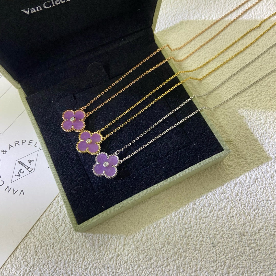 [Regalia Jewelry]CLOVER 15MM DIAMOND  PURPLE VIOLET NECKLACE