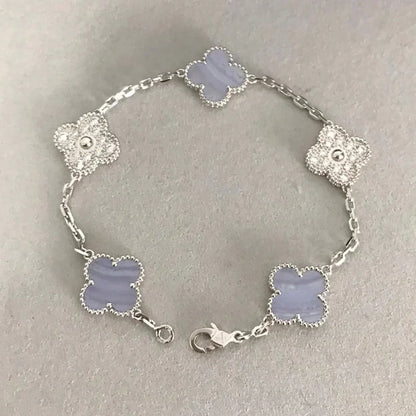 [Regalia Jewelry]CLOVER  5 MOTIF DIAMOND PURPLE CHALCEDONY BRACELET SILVER