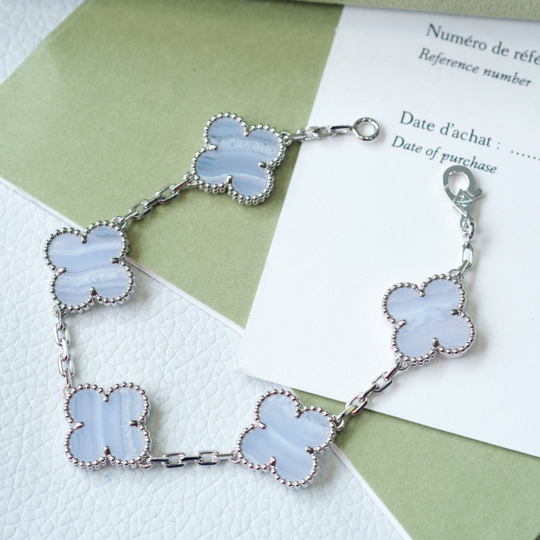 [Regalia Jewelry]CLOVER  5 MOTIF PURPLE CHALCEDONY BRACELET SILVER
