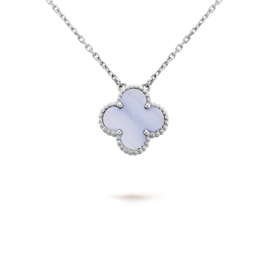 [Regalia Jewelry]CLOVER 15MM BLUE CHALCEDONY NECKLACE SILVER