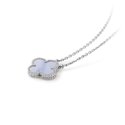 [Regalia Jewelry]CLOVER 15MM BLUE CHALCEDONY NECKLACE SILVER