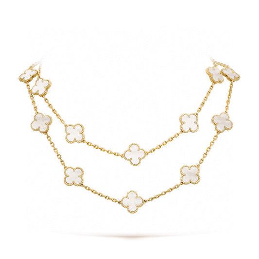 [Regalia Jewelry]CLOVER 20 MOTIFS WHITE MOP NECKLACE
