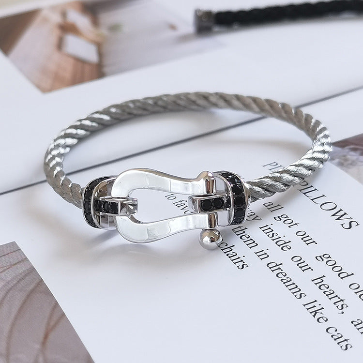 [Regalia Jewelry]FORCE LARGE HORSESHOE BLACK DIAMOND BRACELET SILVER