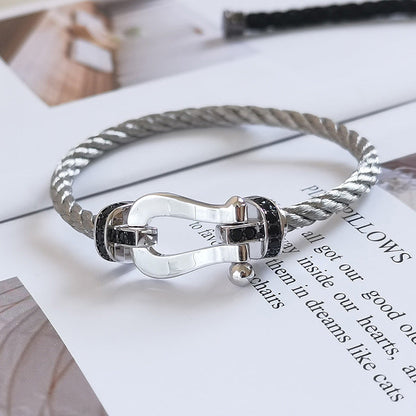 [Regalia Jewelry]FORCE LARGE HORSESHOE BLACK DIAMOND BRACELET SILVER