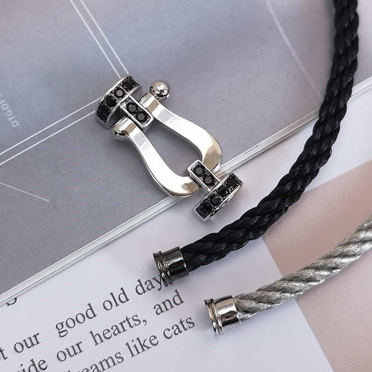 [Regalia Jewelry]FORCE LARGE HORSESHOE BLACK DIAMOND BRACELET SILVER