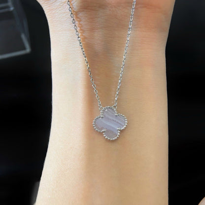 [Regalia Jewelry]CLOVER 15MM BLUE CHALCEDONY NECKLACE SILVER