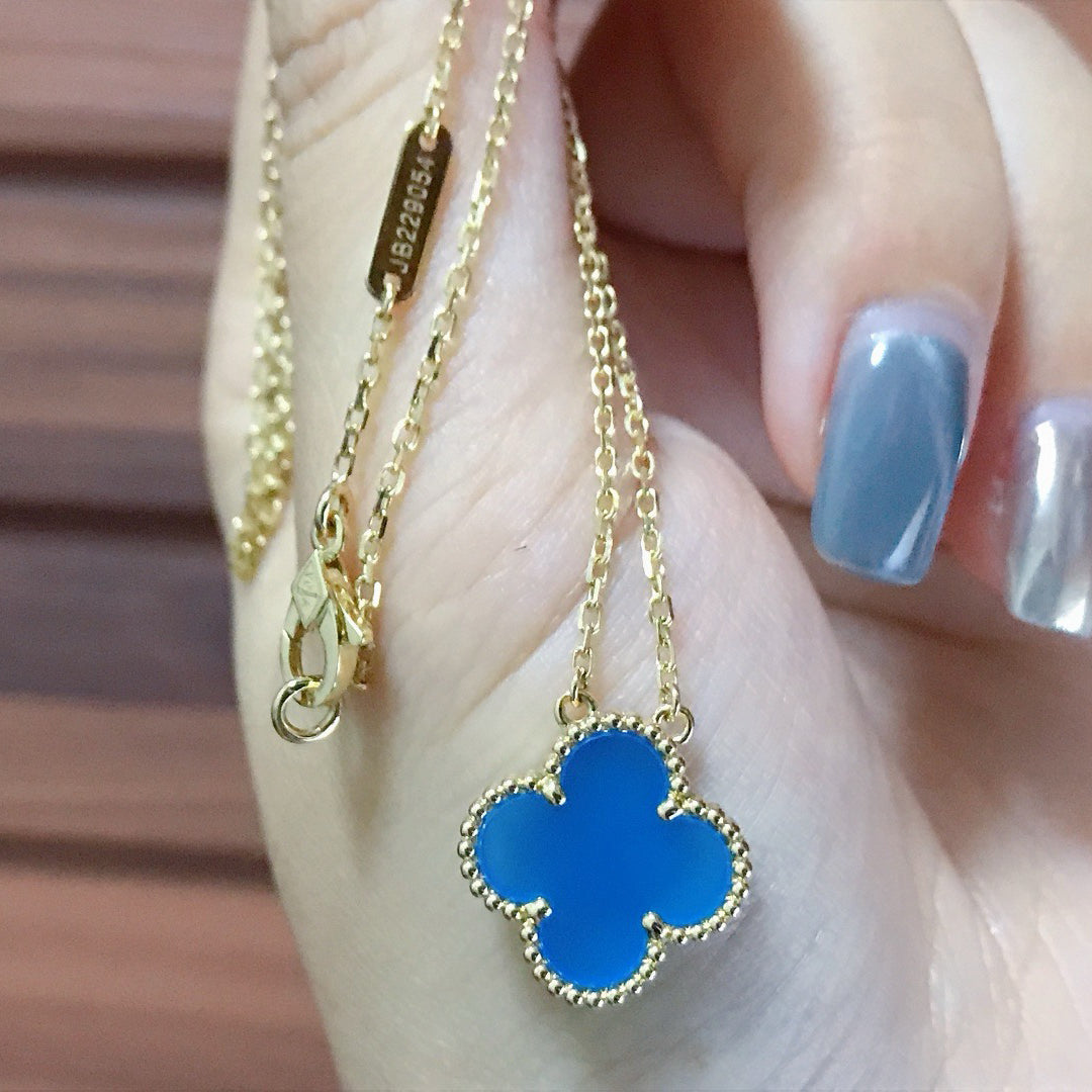 [Regalia Jewelry]CLOVER 15MM BLUE AGATE NECKLACE