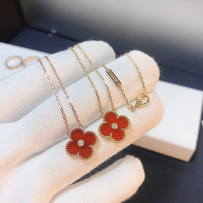 [Regalia Jewelry]CLOVER 15MM DIAMOND CARNELIAN NECKLACE