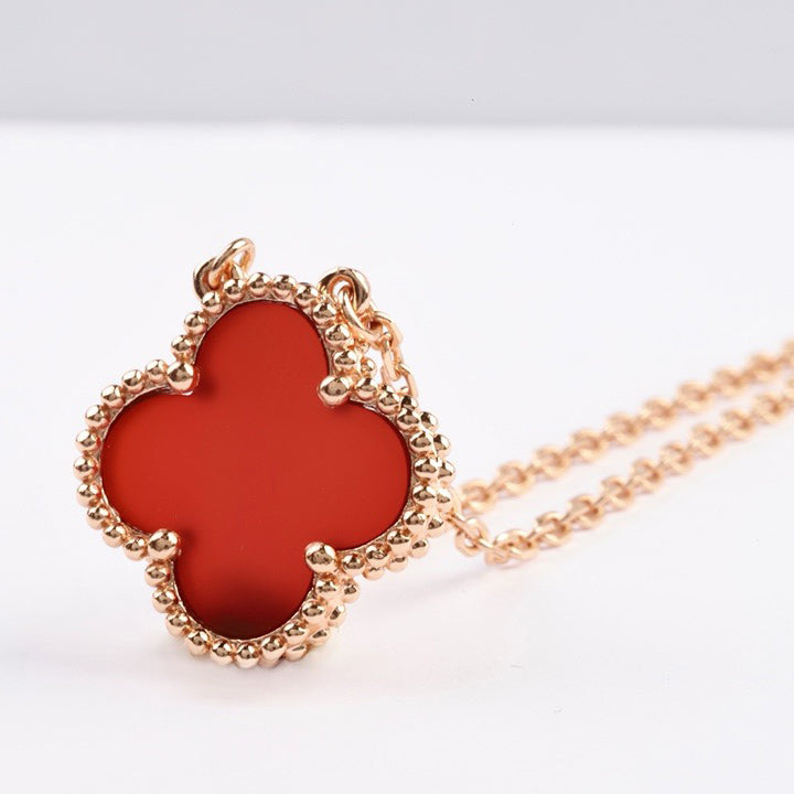 [Regalia Jewelry]CLOVER 15MM CARNELIAN SINGLE FLOWER NECKLACE