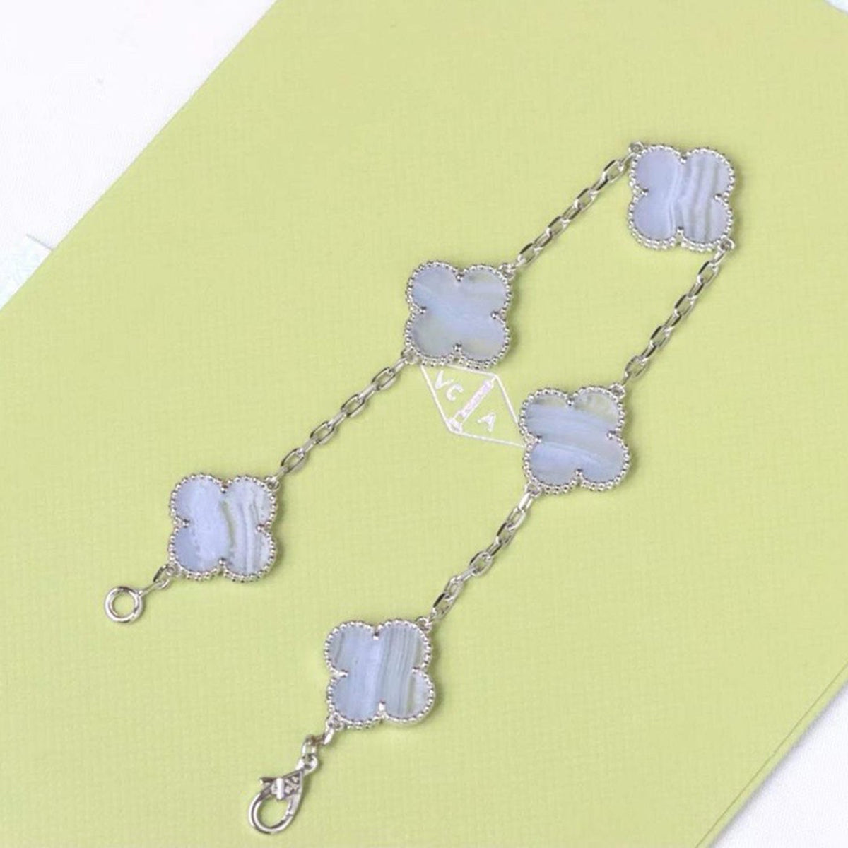 [Regalia Jewelry]CLOVER  5 MOTIF PURPLE CHALCEDONY BRACELET SILVER