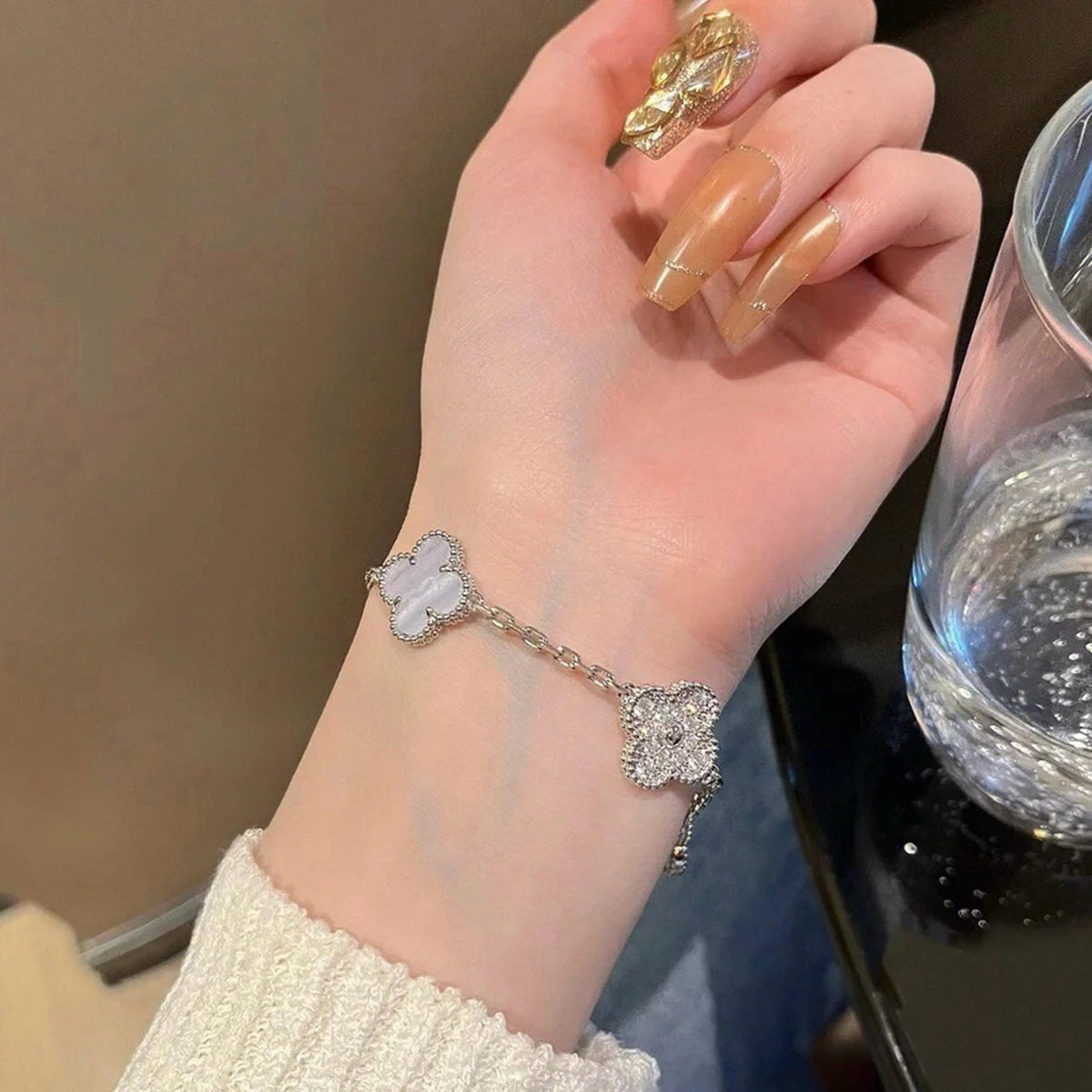 [Regalia Jewelry]CLOVER  5 MOTIF DIAMOND PURPLE CHALCEDONY BRACELET SILVER