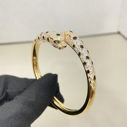 [Regalia Jewelry]PANTHERE DOUBLE HEADED HALF DIAMOND OPEN BRACELET