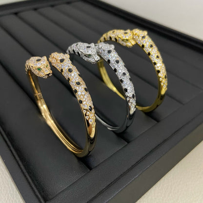 [Regalia Jewelry]PANTHERE DOUBLE HEADED HALF DIAMOND OPEN BRACELET