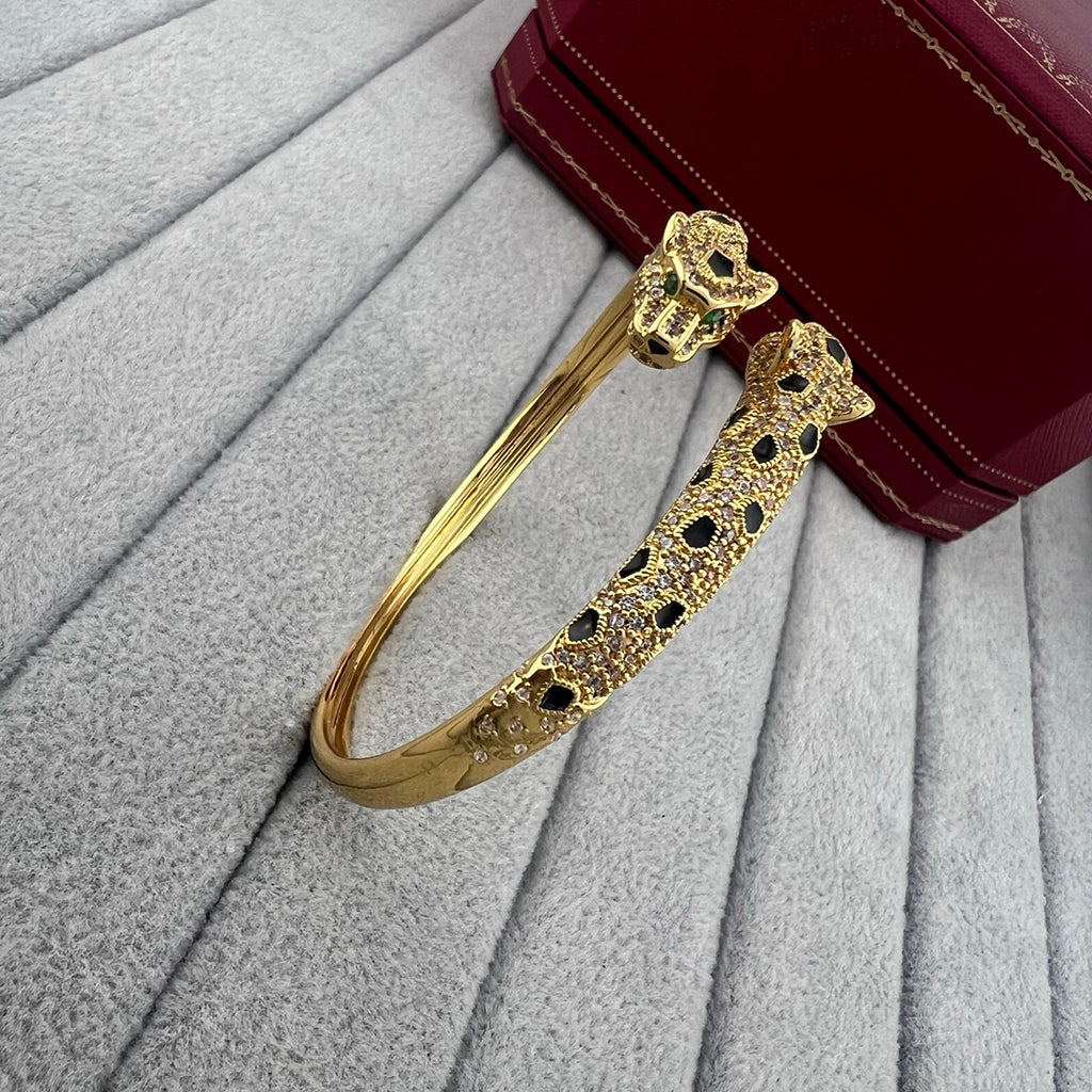 [Regalia Jewelry]PANTHERE DOUBLE HEADED HALF DIAMOND OPEN BRACELET