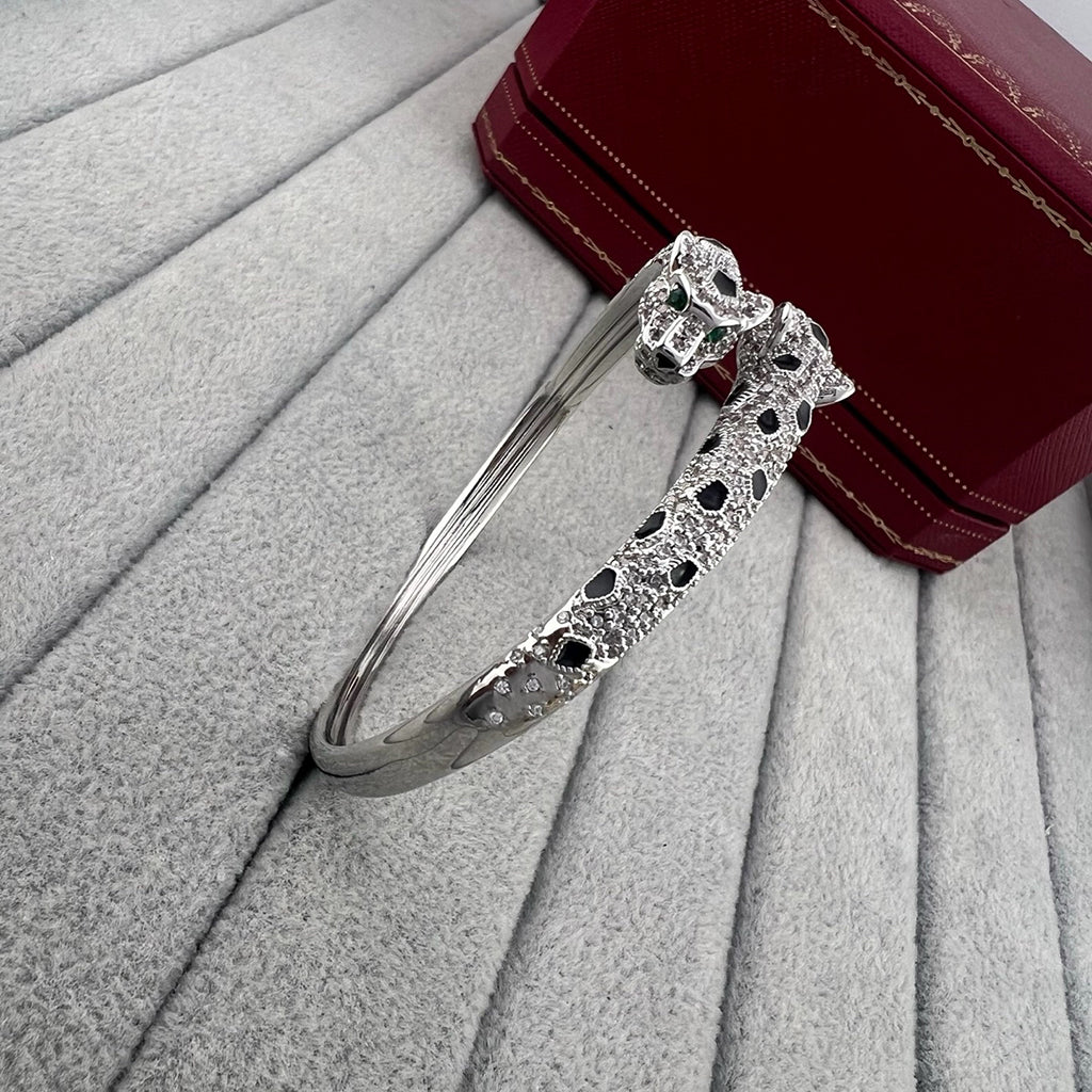 [Regalia Jewelry]PANTHERE DOUBLE HEADED HALF DIAMOND OPEN BRACELET