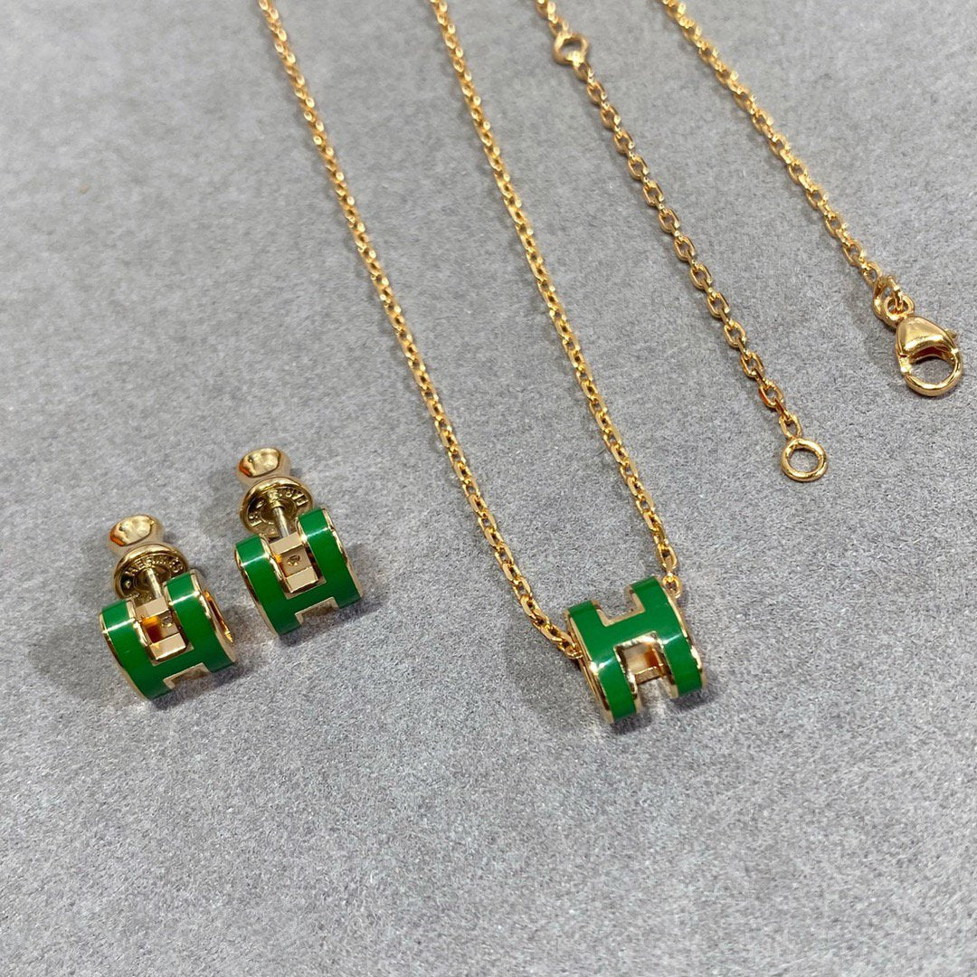 [Regalia Jewelry]POP H GREEN NECKLACE SILVER AND GOLD