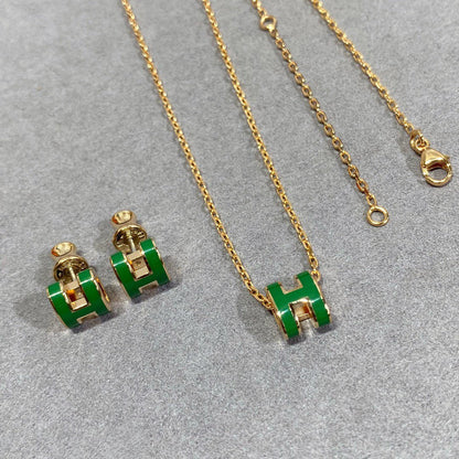 [Regalia Jewelry]POP H GREEN NECKLACE SILVER AND GOLD