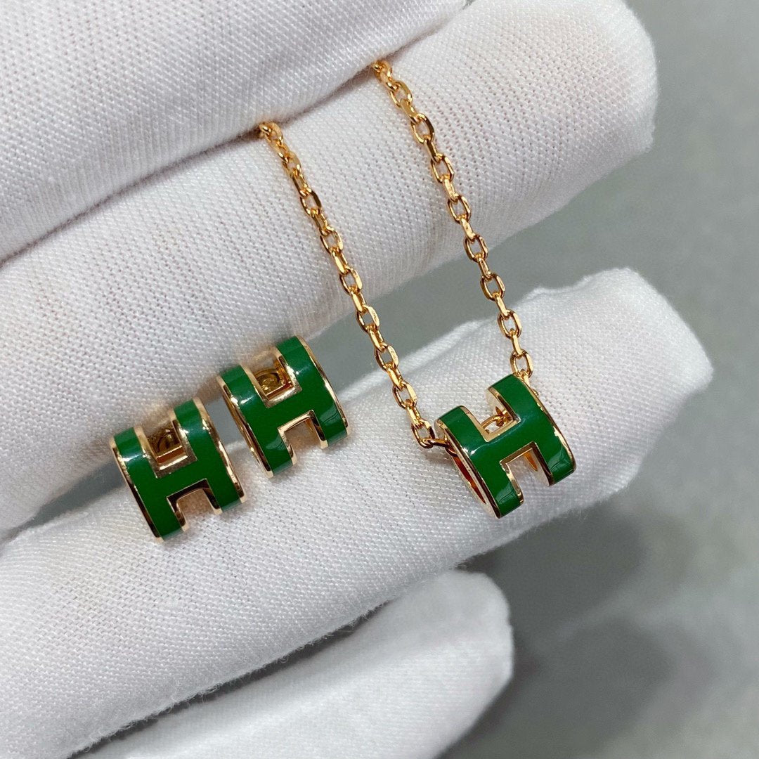 [Regalia Jewelry]POP H GREEN NECKLACE SILVER AND GOLD