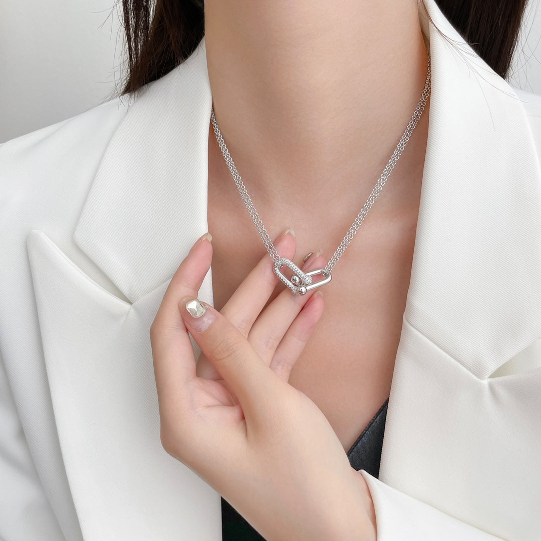 [Regalia Jewels]HARDWEAR DIAMOND PEDANT DOUBLE CHAIN NECKLACE
