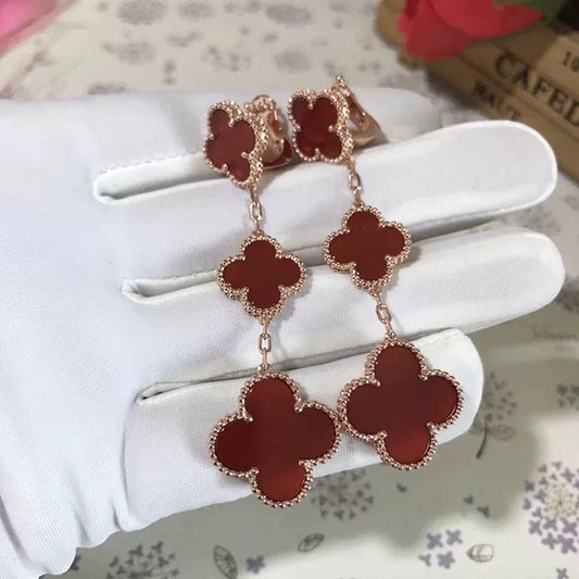 [Regalia Jewelry]CLOVER 3 MOTIF CARNELIAN DROP EARRINGS